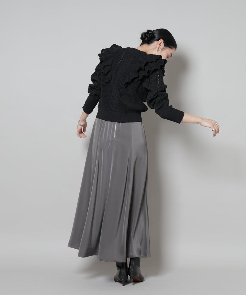 Nano Universe Satin Flare Maxi Skirt Be Paired with Other Small 023 Charcoal (Can Items) Women's 669-5230306
