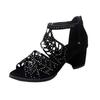 Rhinestone Fish Mouth Sandals Women's Summer New Fashion Hollow Large Size Thick Heel Middle Heel Rear Zipper Sandals