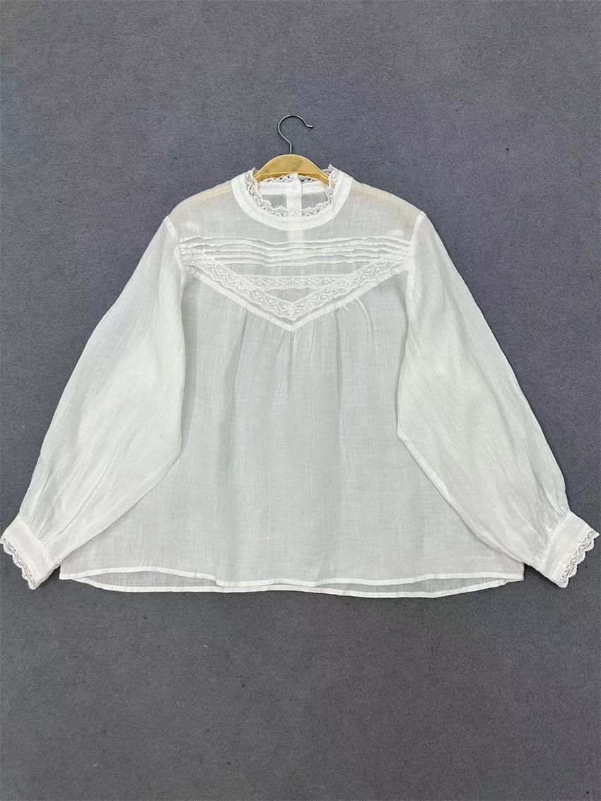 

Johnature Лето Осень Японский кружевной стежок Аккордеон Плиссированная рубашка Свободные тонкие солнцезащитные топы с длинными рукавами для женщин One Size белый