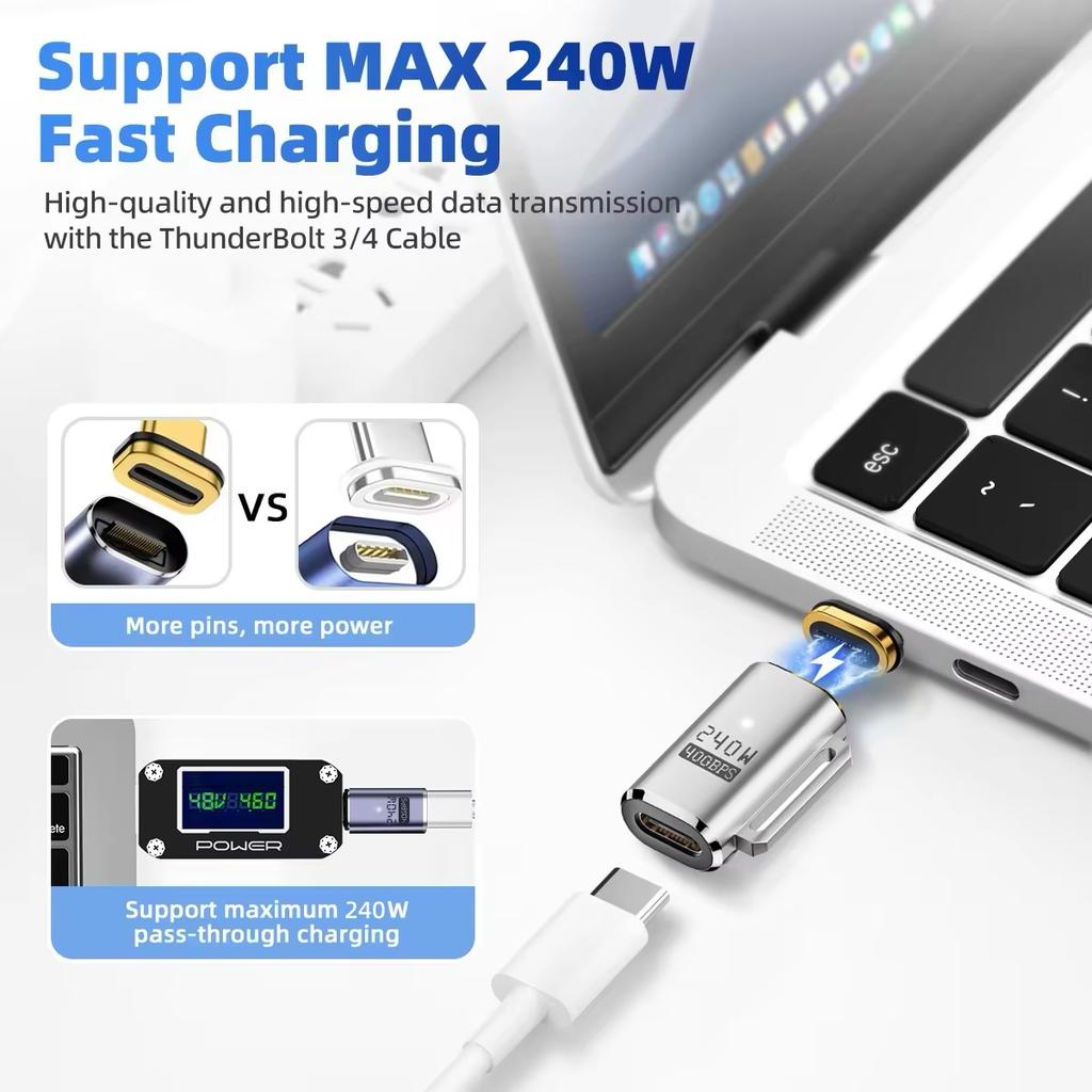 USB4.0 Thunderbolt3/4 Magnetic USB C To Type C Adapter 240W 40Gbps Fast Charging Magnet Charge Converter Cable 8K@60Hz Adapter