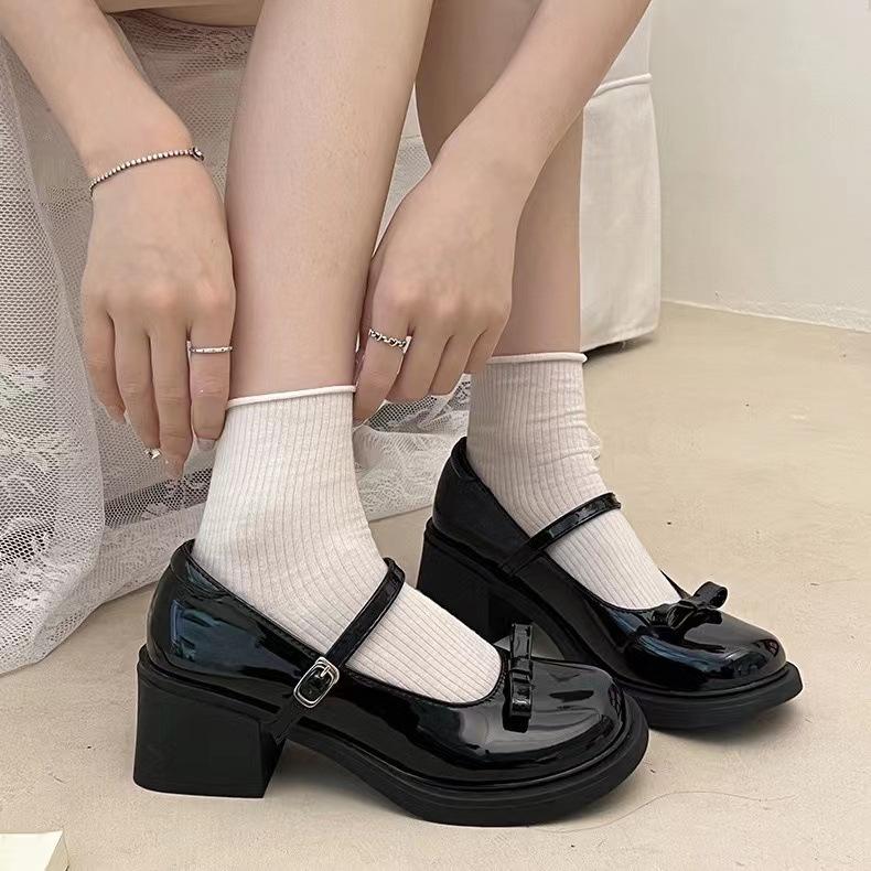 Fashion French Retro British Style Loafers Women's Bow Fashion Everything with Mary Jane Small Leather Shoes