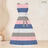 Women Plus Size Two Piece Set Printed Sleeveless Round Neck Tie Waist Flared Dress And Three Quarter Sleeve Cardigan