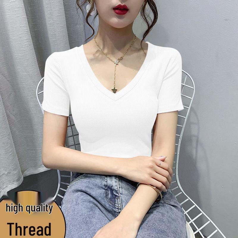 

Women s Slim Fit Ribbed V-Neck T-Shirt - Summer 2026, Short Sleeve, Plus Size, Stylish Plain Color L - 95-110 lbs