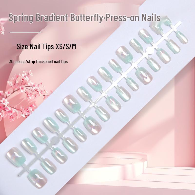 

French Blush Butterfly Cat Eye Press-On Nails - 30 SSS Size Pre-Made High-End Fake Nail Tips