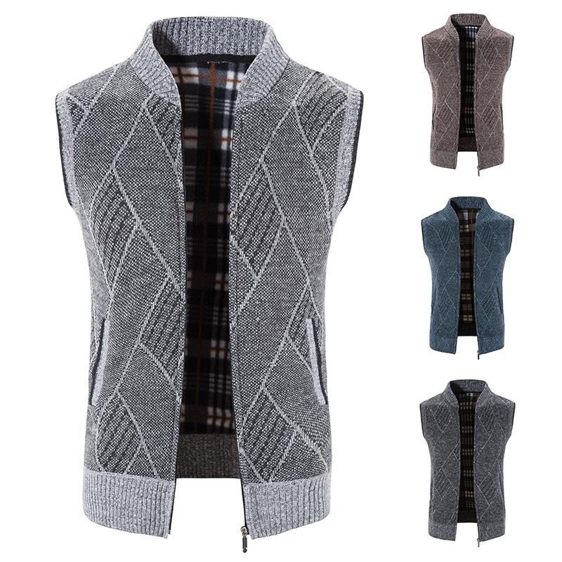 Mens Sleeveless Jackets Knitted Sweater Autumn Spring New Male Cardigan Zip Up Knitted Coat Turtleneck Fleece Warm Cold Blouse