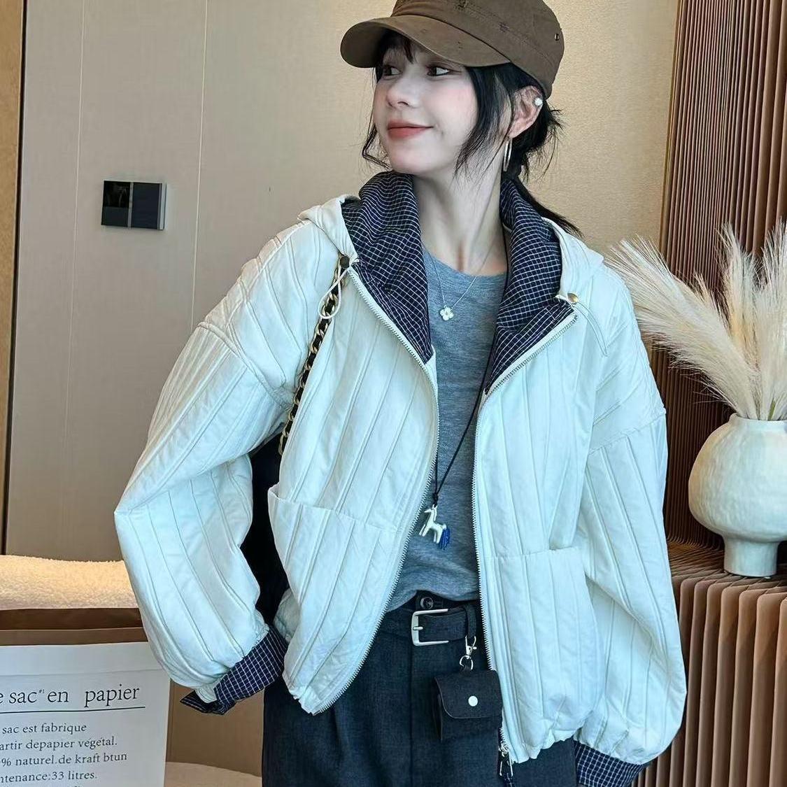 

Women s Autumn Fashion Quilted Hooded Windbreaker Jacket S for 80-100 jin грязно-белый