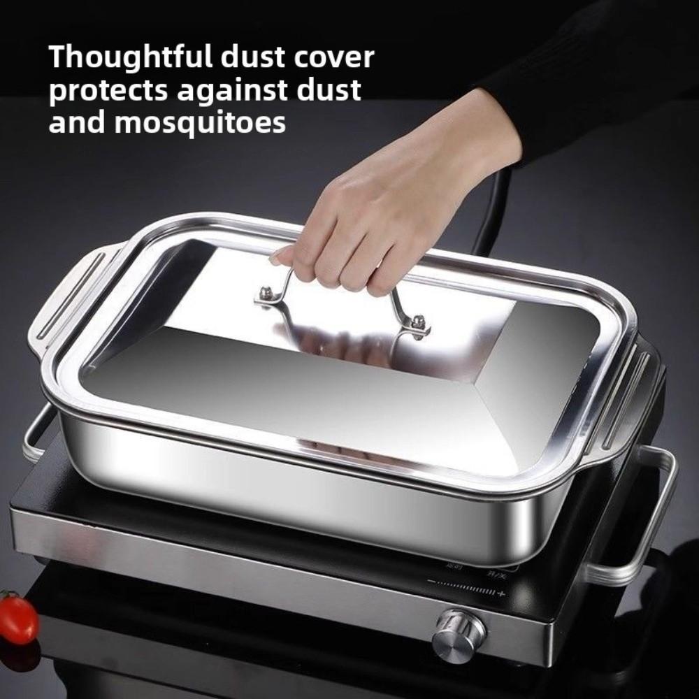 with Lid Grilled Fish Platter Non Stick Outdoor BBQ Grill Pan Durable Food Serving Pan Oven Safe