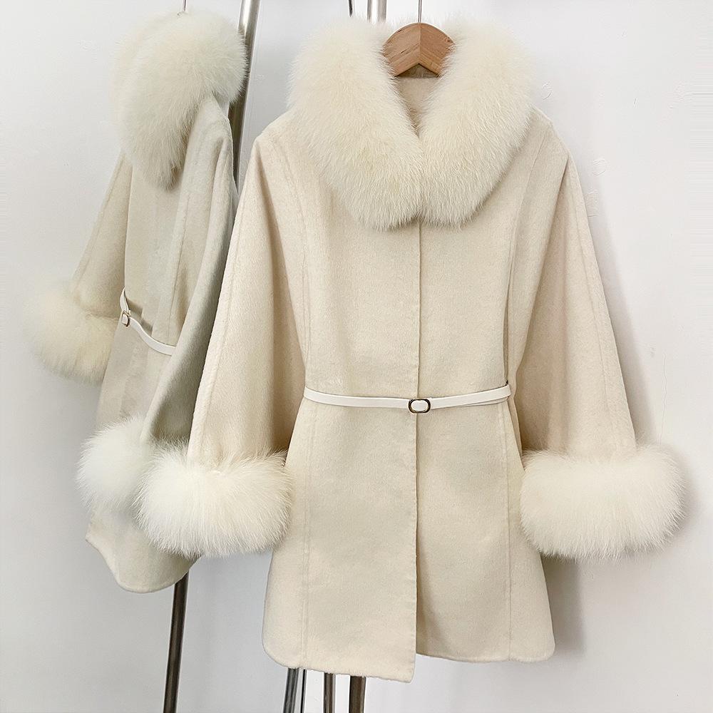 Australian Double-Sided Cashmere Wool Coat with Big Fox Fur Collar - Autumn/Winter Korean Style Women's Outerwear