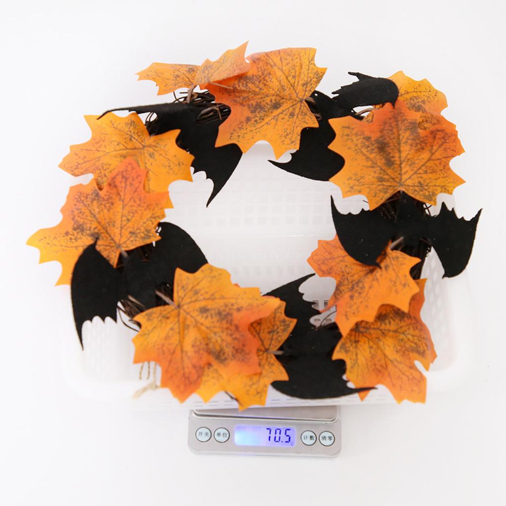 11 Inch Halloween Front Door Wreath Hanging Garland Artificial Maple Leaf Bat Wreath for Wall