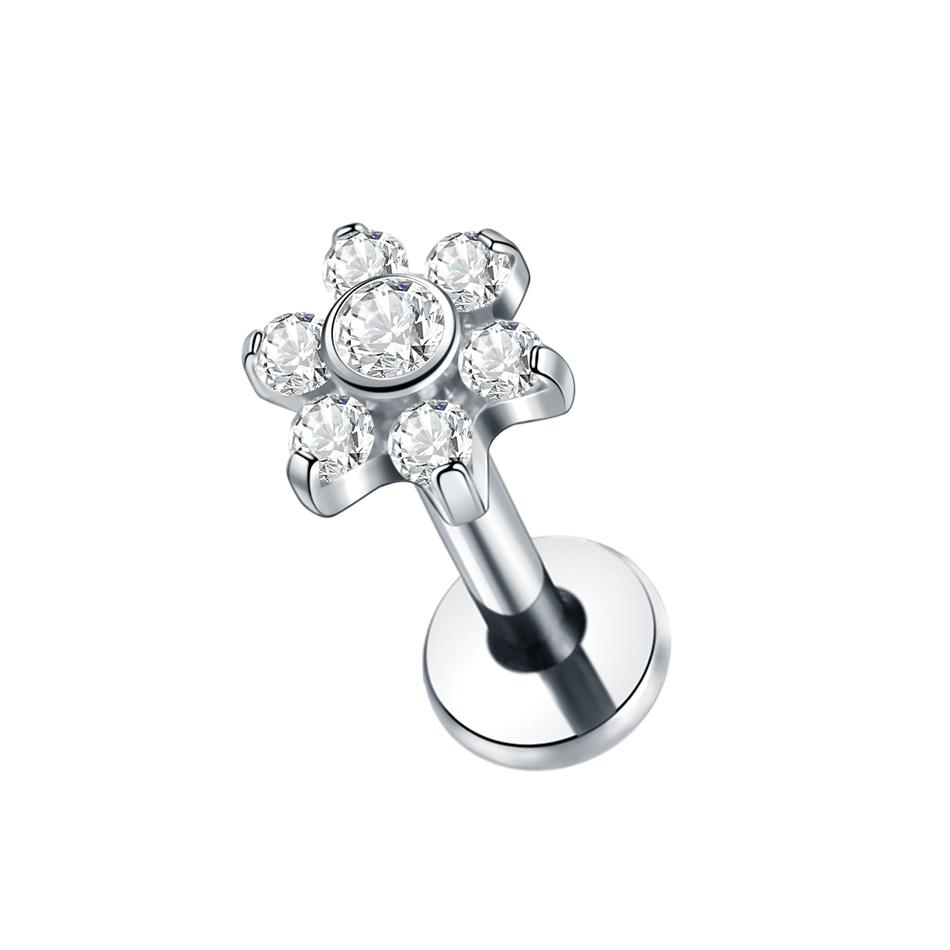 1Pc G23 Titanium Labret Ear Tragus Earring Stud Internally Threaded Zircon Lip Rings Cartilage Helix Piercing Body Jewelry 16G