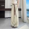Women's Retro High-Waisted Faux Denim Pants - Slimming Belted Straight-Leg, Casual Spring 2026 Collection