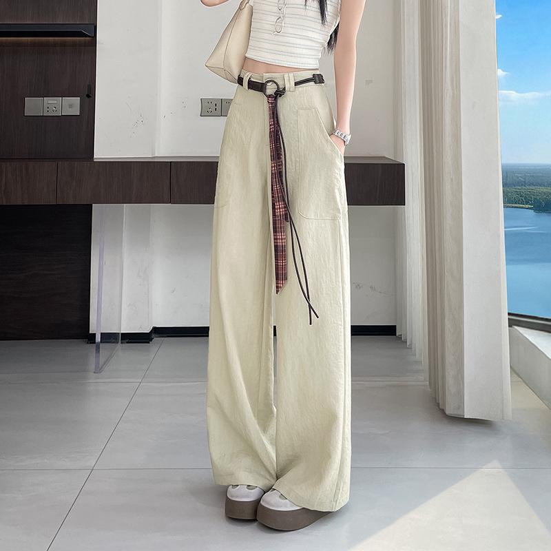 Women's Retro High-Waisted Faux Denim Pants - Slimming Belted Straight-Leg, Casual Spring 2026 Collection