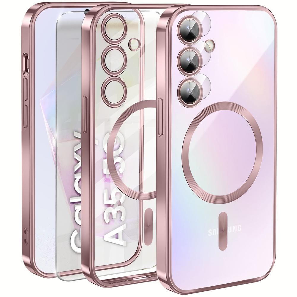 Case for Samsung Galaxy A35 5G, Electro MagSafe, Pink + Glass Screen Protector
