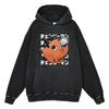 Heavyweight 440g Washed Vintage Denim-Style Anime Hoodie Men Streetwear Casual Sweatshirt