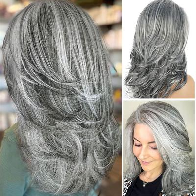 Long Curly Synthetic Wigs for Women Grey Natural Hair Wig Female Cosplay Sexy Halloween Costume Wig Gifts Elder Wig