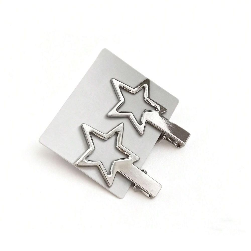 

2pcs Frosted Brushed Star Metal Duckbill Hair Clip Sweet And Cool Girl Five-Pointed Star Side Fringe Seaside Clip