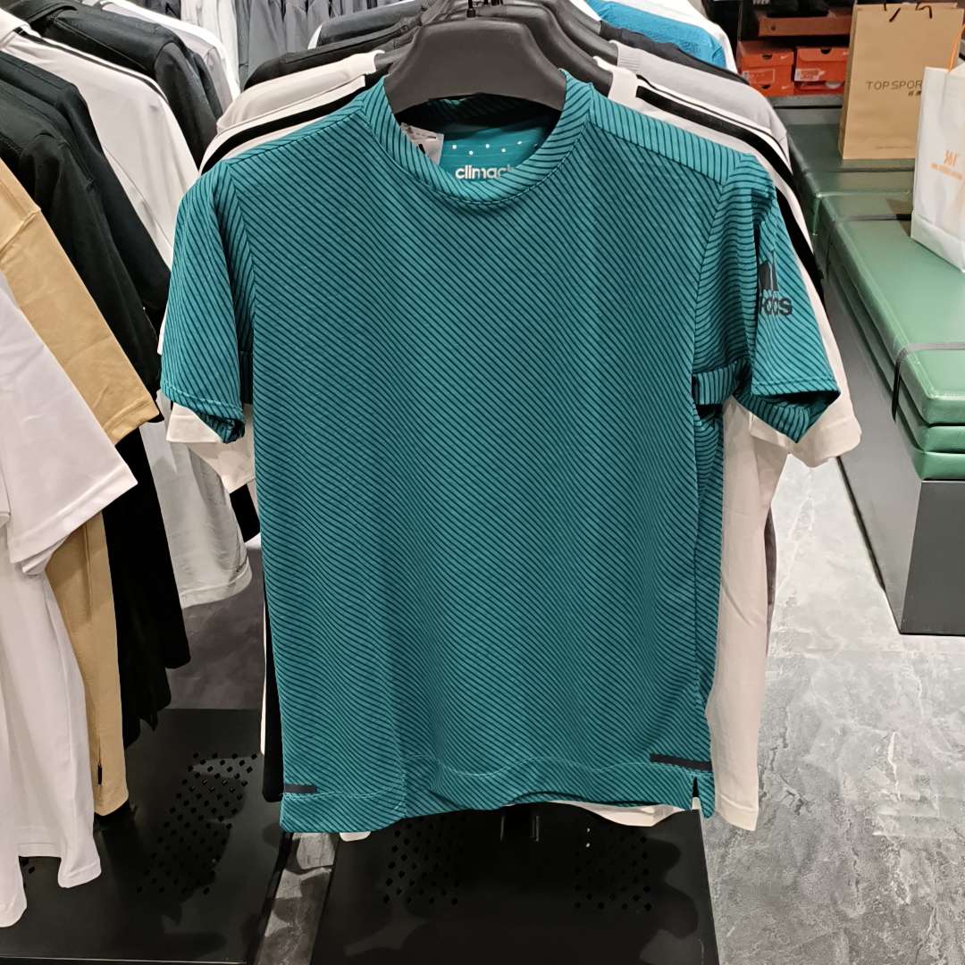 

Adidas Повседневная однотонная футболка с круглым вырезом и коротким рукавом для мужчин, сине-зеленая B45901 M