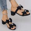 Fashion Summer New Style Thick Heel Sandals Women Fashion Square Head Open Toe Butterfly Knot Anti-slip Wear Slippers