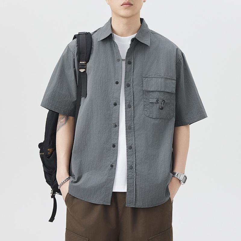 Mountain Outdoor Three-dimensional Pocket Short-sleeved Shirt Men's American Trendy Japanese Loose Mid-sleeved Shirt
