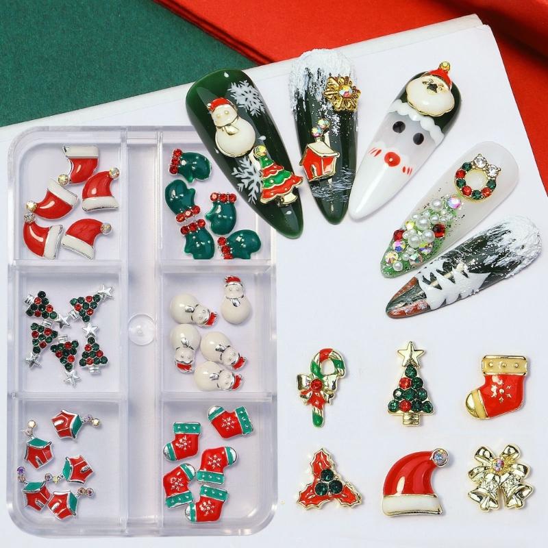 Christmas Nail Charms Nail Art Alloy Rhinestones Supplies Christmas Series Mixed Nail Art Decor for DIY Nails Ornaments