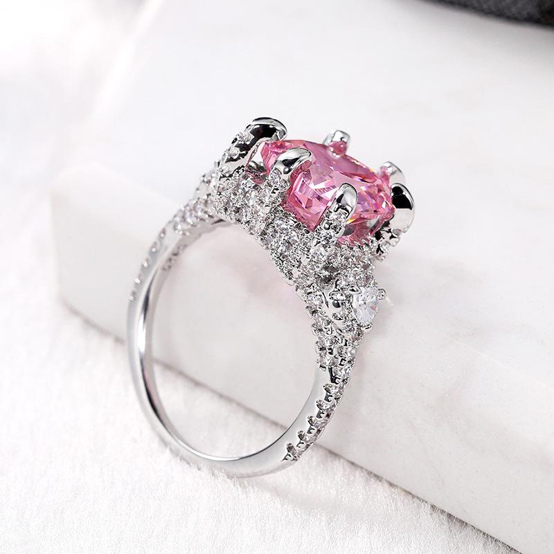 Cao Shi's Heart-Shaped Pink Zircon Diamond Ring - European & American Style for Weddings & Proposals
