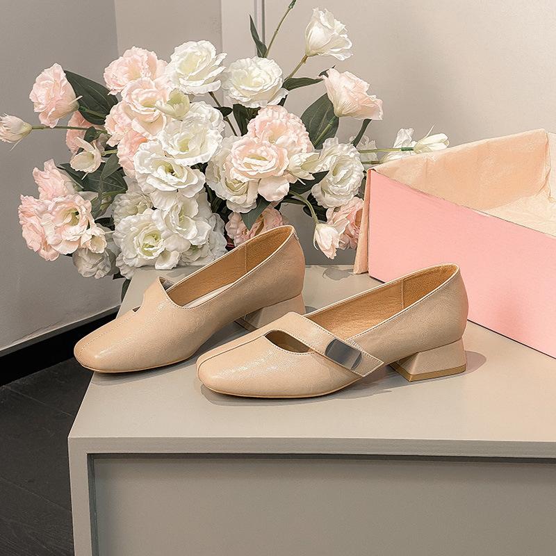 

Leather flat for Huizhou women s shoes Su Yinyin same single shoes thick heel spring new Mary Jane shoes high heel 40 хакі