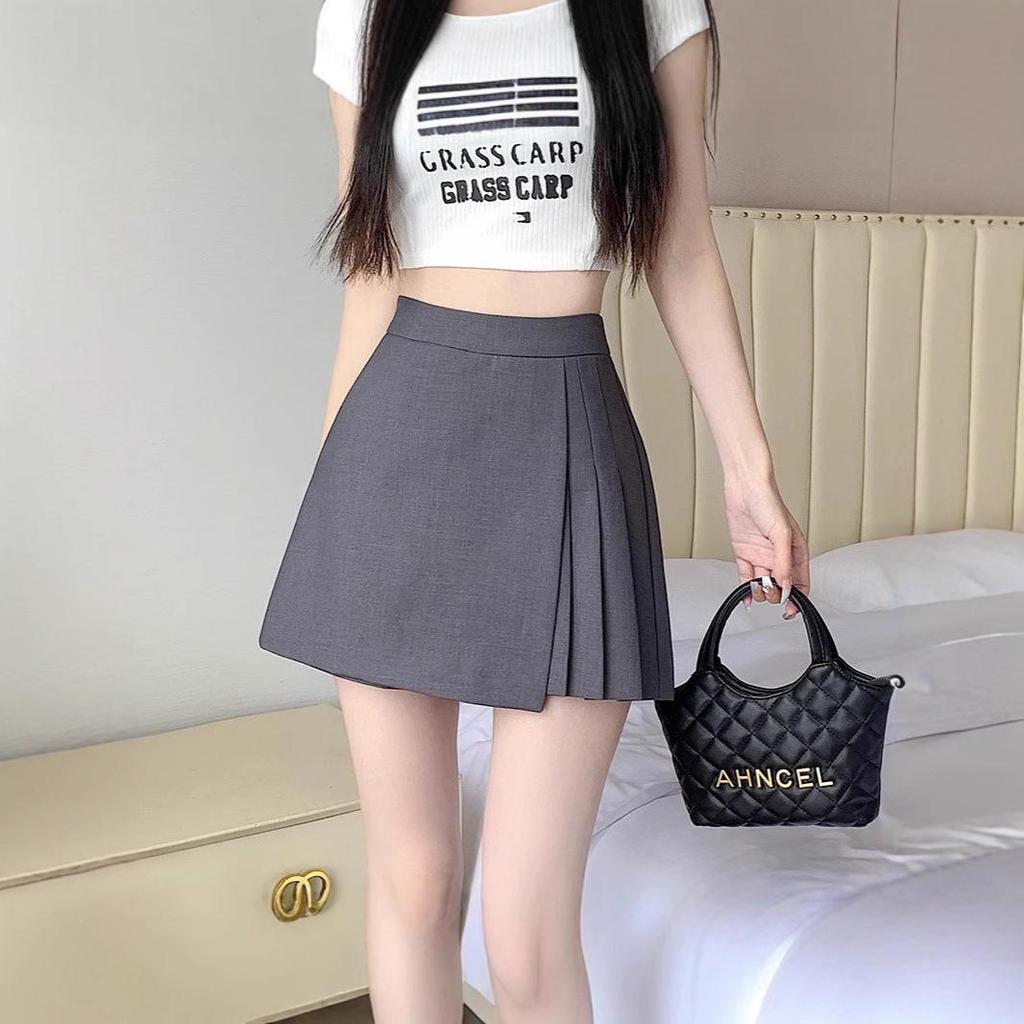 Spring 2025 Women's High-Waisted A-Line Culottes with Irregular Midi Skirt Design