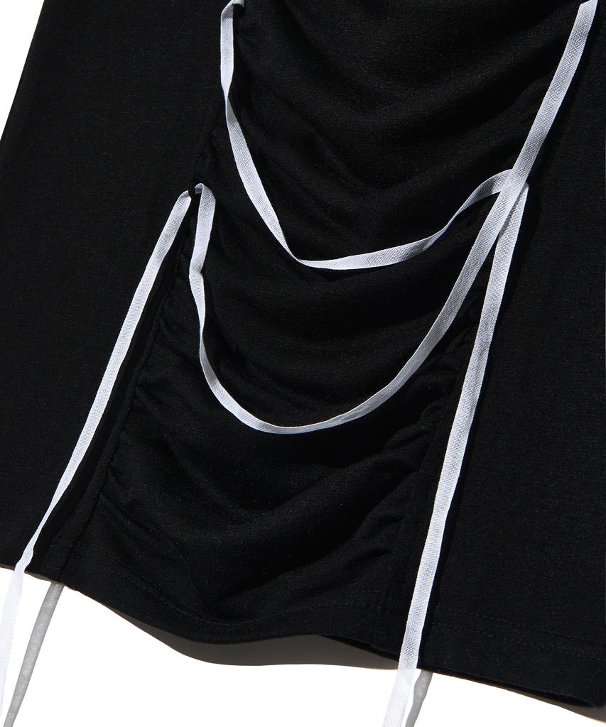 PEACE MAKER Ribbon Shirring Tee (Black)