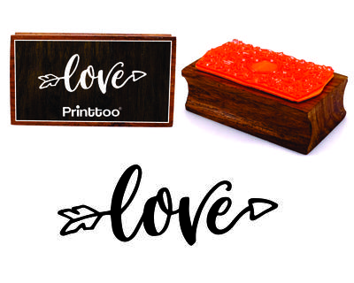 Blocco timbro in gomma di legno rettangolare con scritta "Freccia d'amore" di Printtoo
