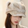 New Style Rabbit Fur Octagonal Hat Women's Fashionable Plush Hat Cat Ear Thermal Cap Wide-Circumference Head Wrap