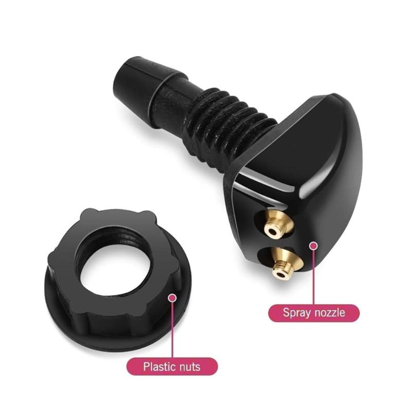 Two-Jet Windshield Washer Nozzle Kit with Adjustable Washer Heads, Hose and Fitting Pieces for Vehicle Washer Replacement Maintenance