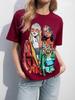 2026 Spring Summer Womens Figure Graphic Round Neck Cartoon Printed Summer TShirt Holiday Beach Vacation Summer Graduation