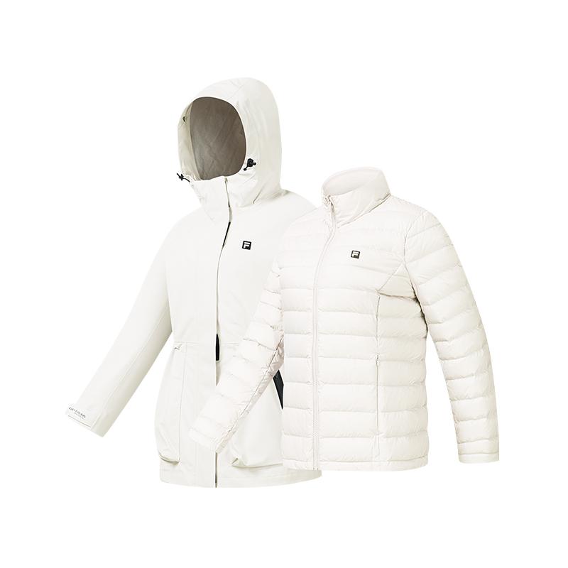 FILA Fitness 3 In 1 Two Piece Set Waistline Removable Waterproof Windbreaker Women outerwear Steam-White A51W641701FIV
