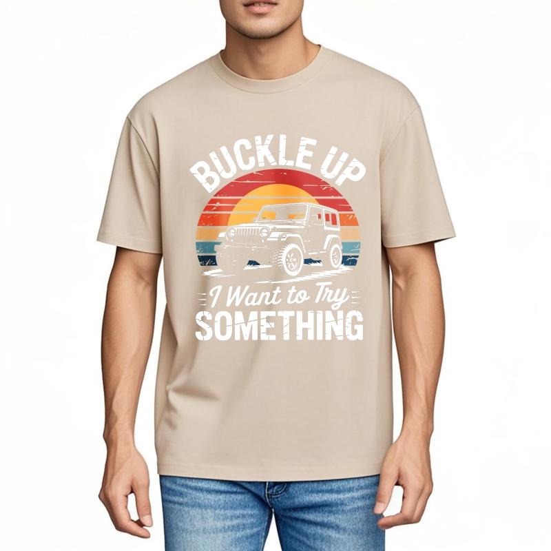 Classic Boys Summer tshirt Buckle Up I Want To Try Something Short Sleeve Street Wear Round Neck For Him Tee Shirt