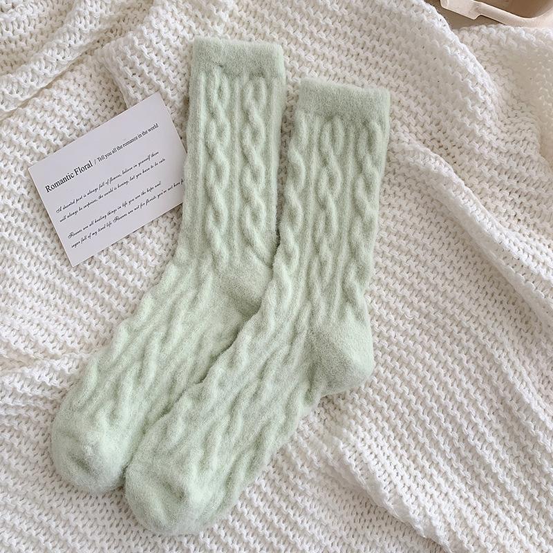 Women Socks Home Twist Mid-Tube Thickened Coral Velvet Floor Socks Sleeping Socks Towel Socks Supersoft