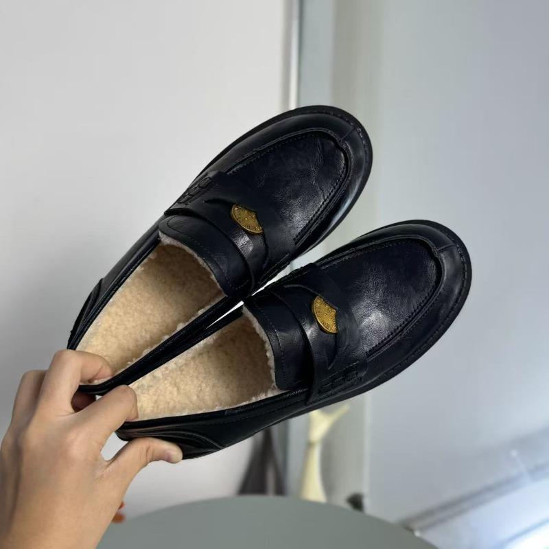 [Su Family] Cowhide Edition~ Flat Bottom~ Horse Leather Retro Polished Small Gold Coin Loafu Single Shoes Women's Small Leather Shoes