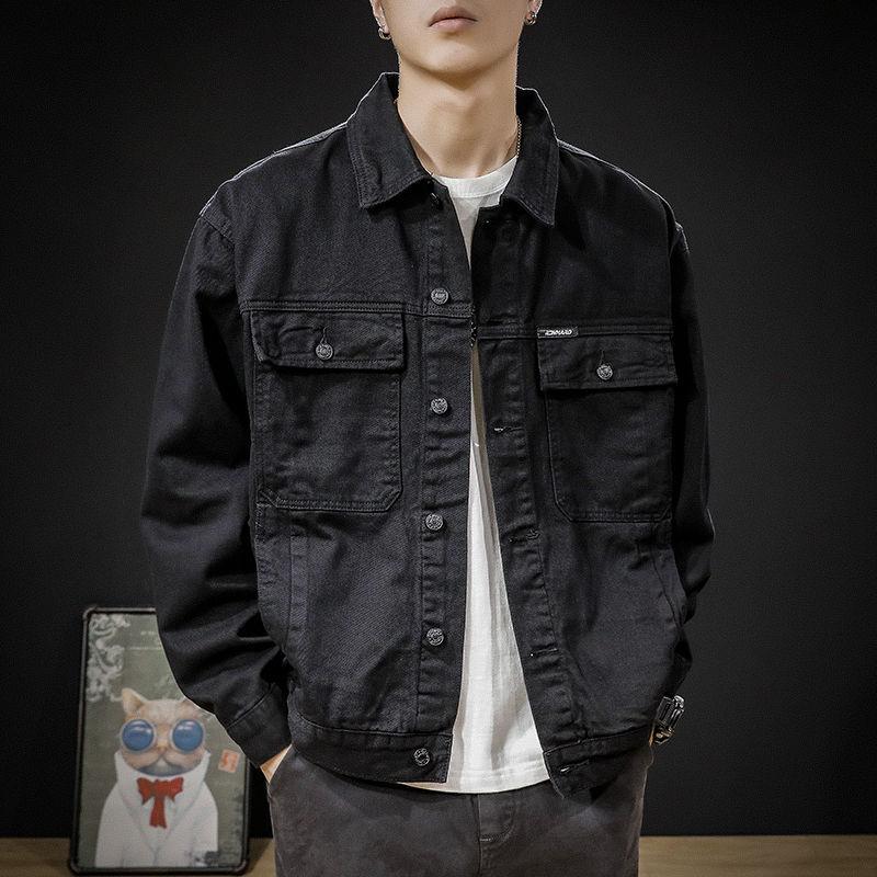 

Весенняя джинсовая куртка мужская свободная в стиле милитари S чёрный