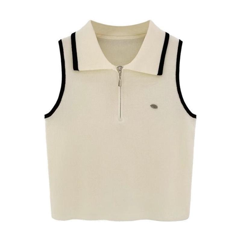 Women's Red Collared Sleeveless Outer Wear Knit Camisole Summer High-end Stylish Unique No Same Style Top