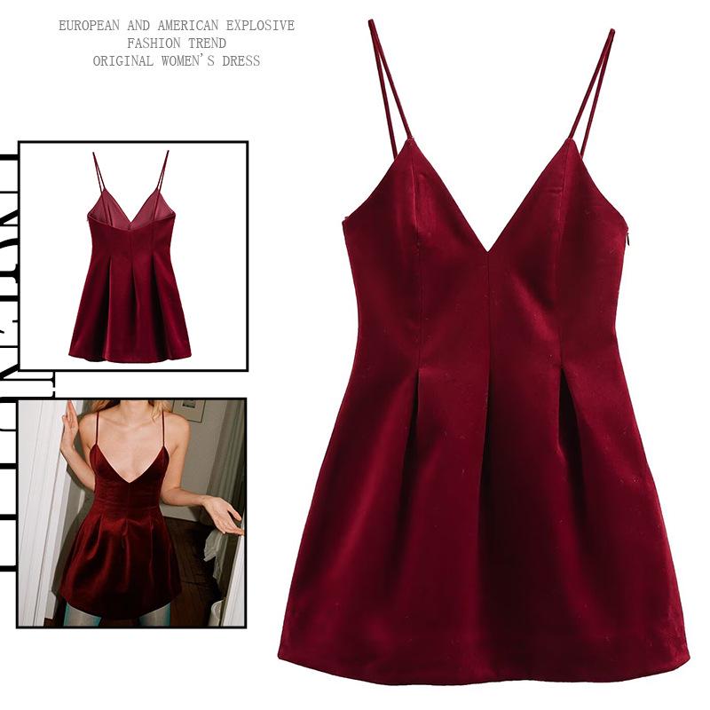 2024 Autumn/Winter European & American Velvet V-Neck Spaghetti Strap Dress for Women