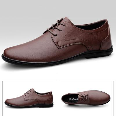 37-45 Sizes Casual, Fashionable and Versatile Genuine Leather Lace-up Young Men's Soft-soled Leather Shoes