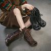 Johnature Retro Genuine Leather Hollow-out Breathable Summer Mid-calf Boots Versatile Fashion Women's Shoes