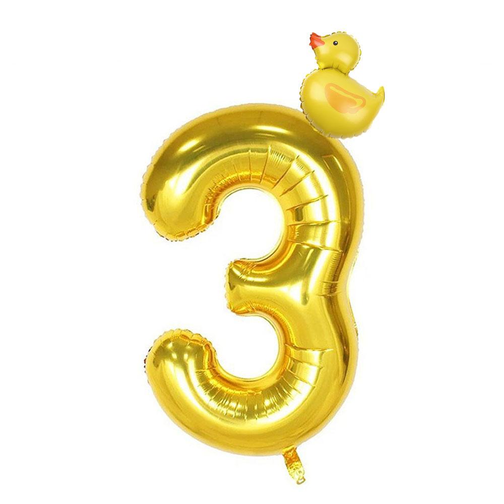 2Pcs Mini Duck Shape Foil Balloons Set Golden 40inch Number Balloon 0-9 Kids Birthday Party Deco Baby Shower Air Globos Gifts