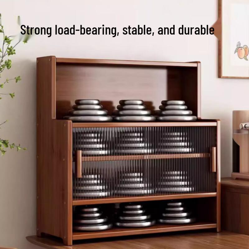 Modern Desktop Storage Cabinet with Glass Sliding Door