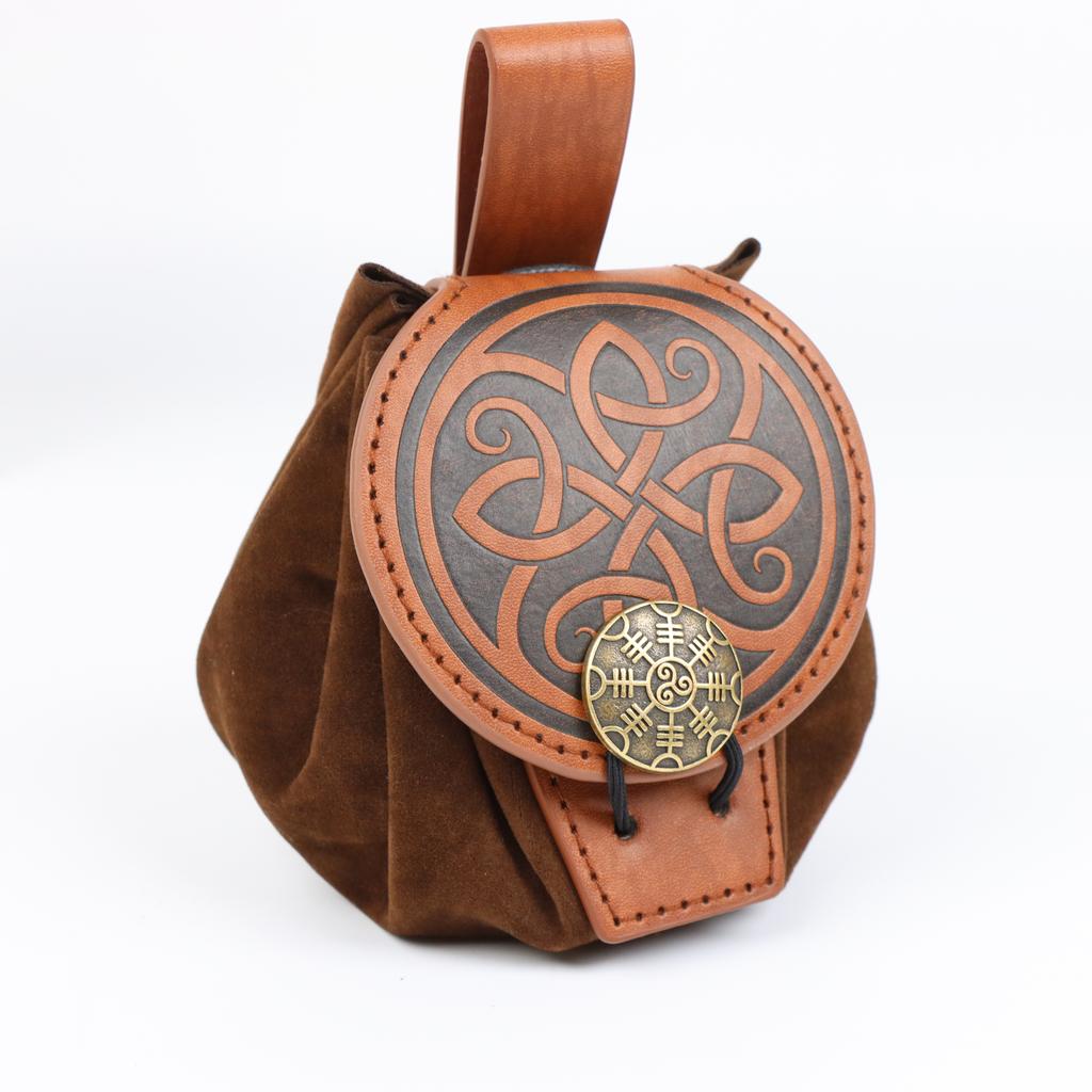 Medieval Embossed Faux Leather Belt Bag, Retro Renaissance Portable Waist Pouch Coin Purse Dice Bag For LARP Ren Faire