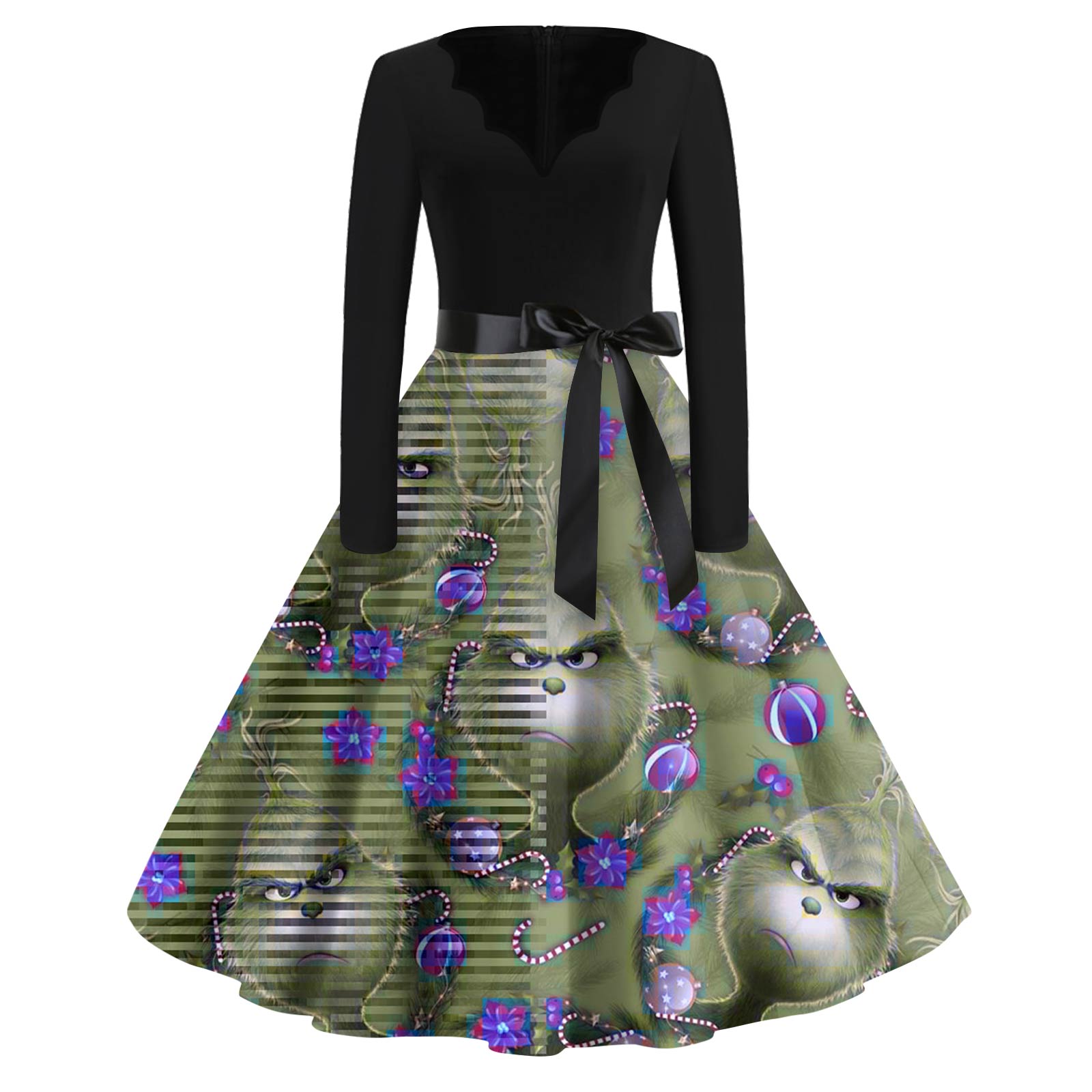 

Женское модное платье с V-образным вырезом, повседневное, приталенное, с рождественским принтом, с длинным рукавом L армия зеленый