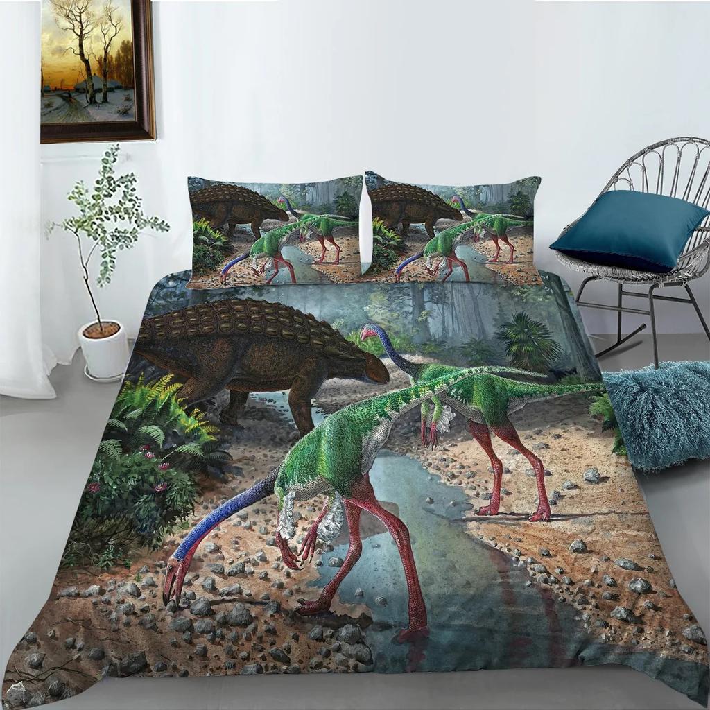 Jurassic Dinosaur Duvet Cover King Queen Huge Brown Triceratops Tyrannosaurus Diplodocus Polyester Bedding Set For Boys