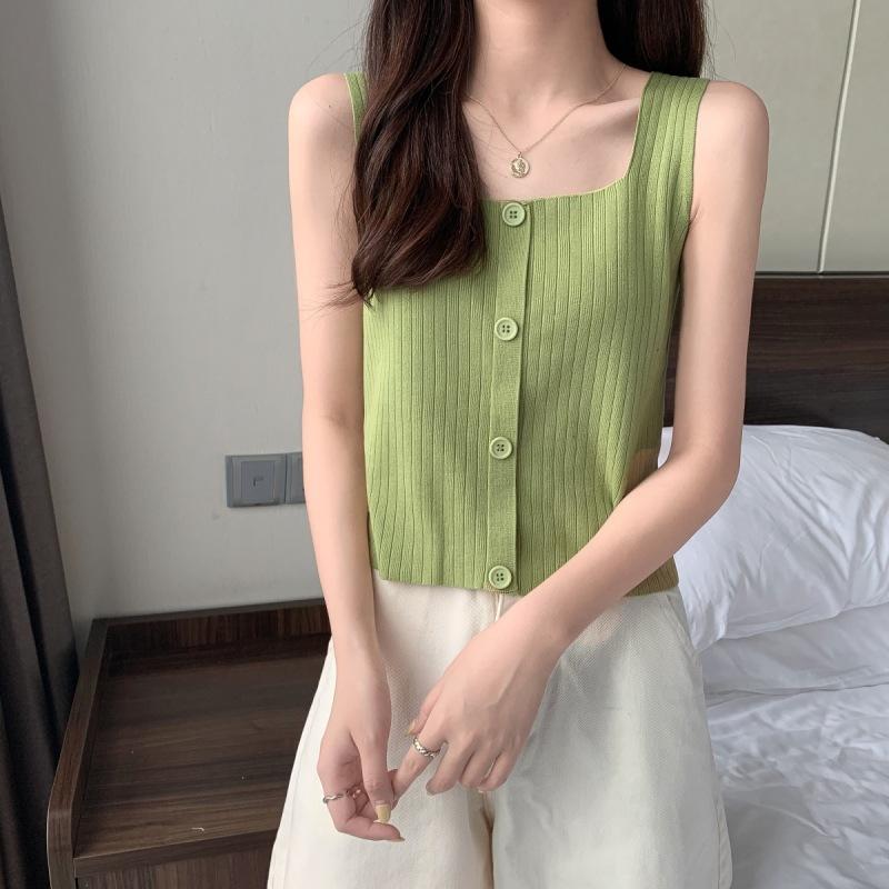 

Трикотажный топ-кофта женская внутренняя одежда летний дизайн Sense Niche Wear Ins свободная грудь без рукавов короткий топ One size