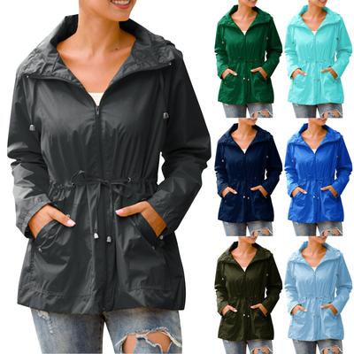 Women's Fashion Waist Hooded Outdoor Hiking Rainproof Jacket