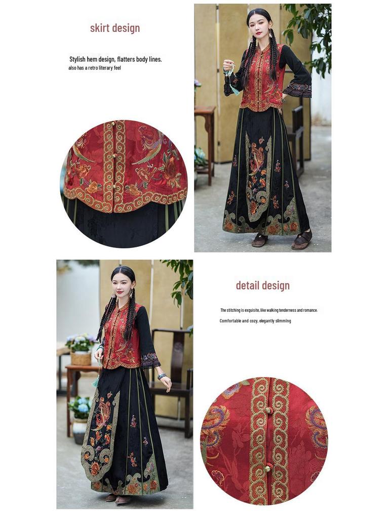 2025 Women's Ethnic A-line Skirt with Phoenix Embroidery