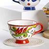 Ceramic Breakfast Mug European Pastoral Style Bone China Coffee Mug Creative High Foot Flower Teacup Home Drinkware Water Cup